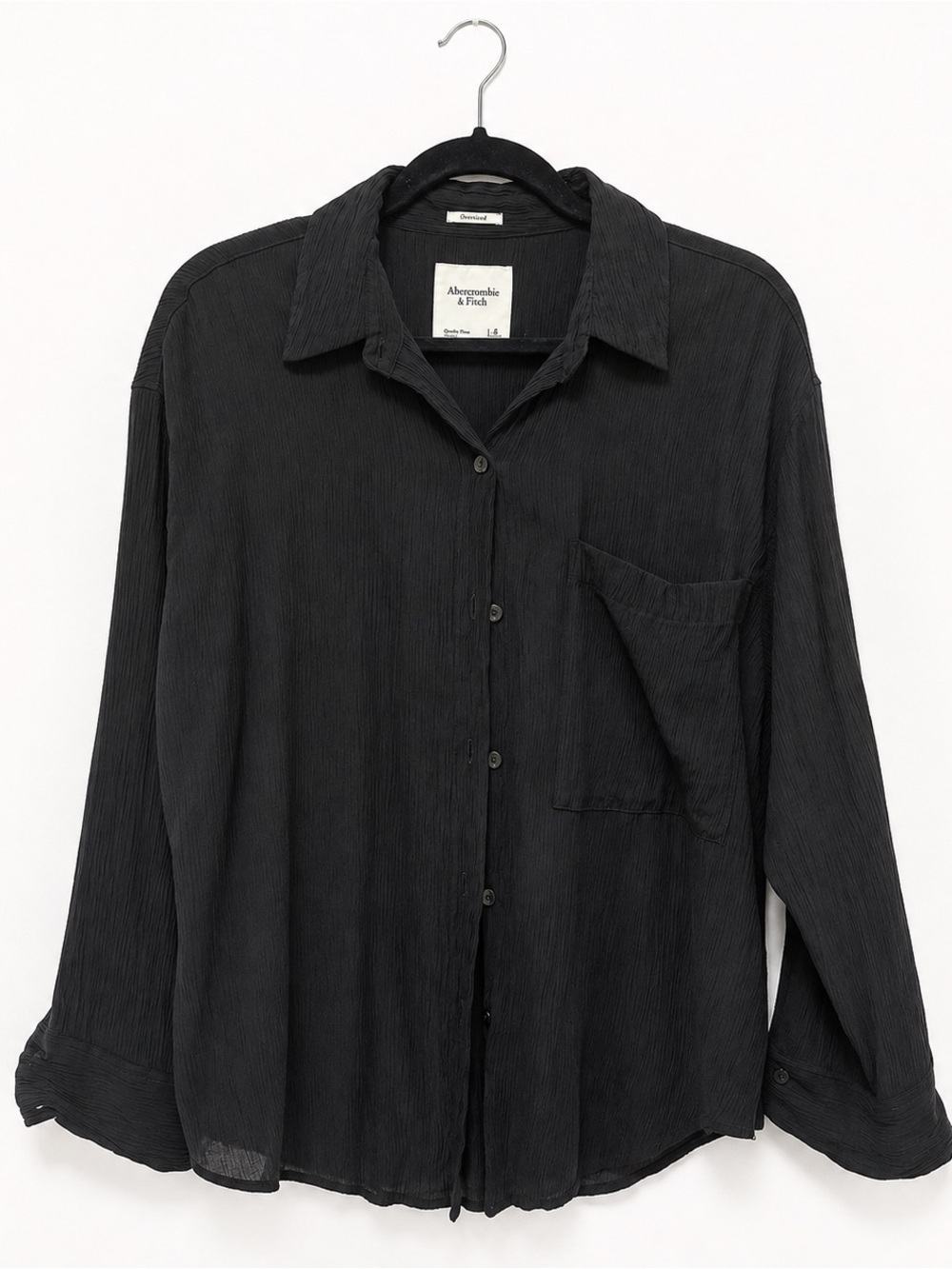 Abercrombie Black Oversized Crinkle Textured Button-Up Shirt S